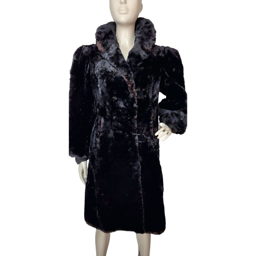Antique Genuine Mink Fur Teddy Bear Mob Wife Coat Big Collar High Puff Sleeves